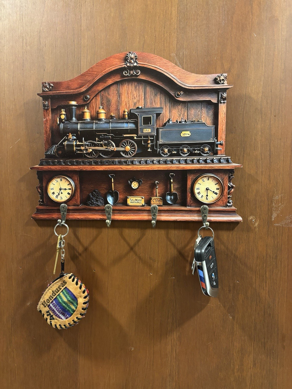 Vintage KEY HANGER/RACK Old Train Style,home Used large Size with Metalic Hooks
