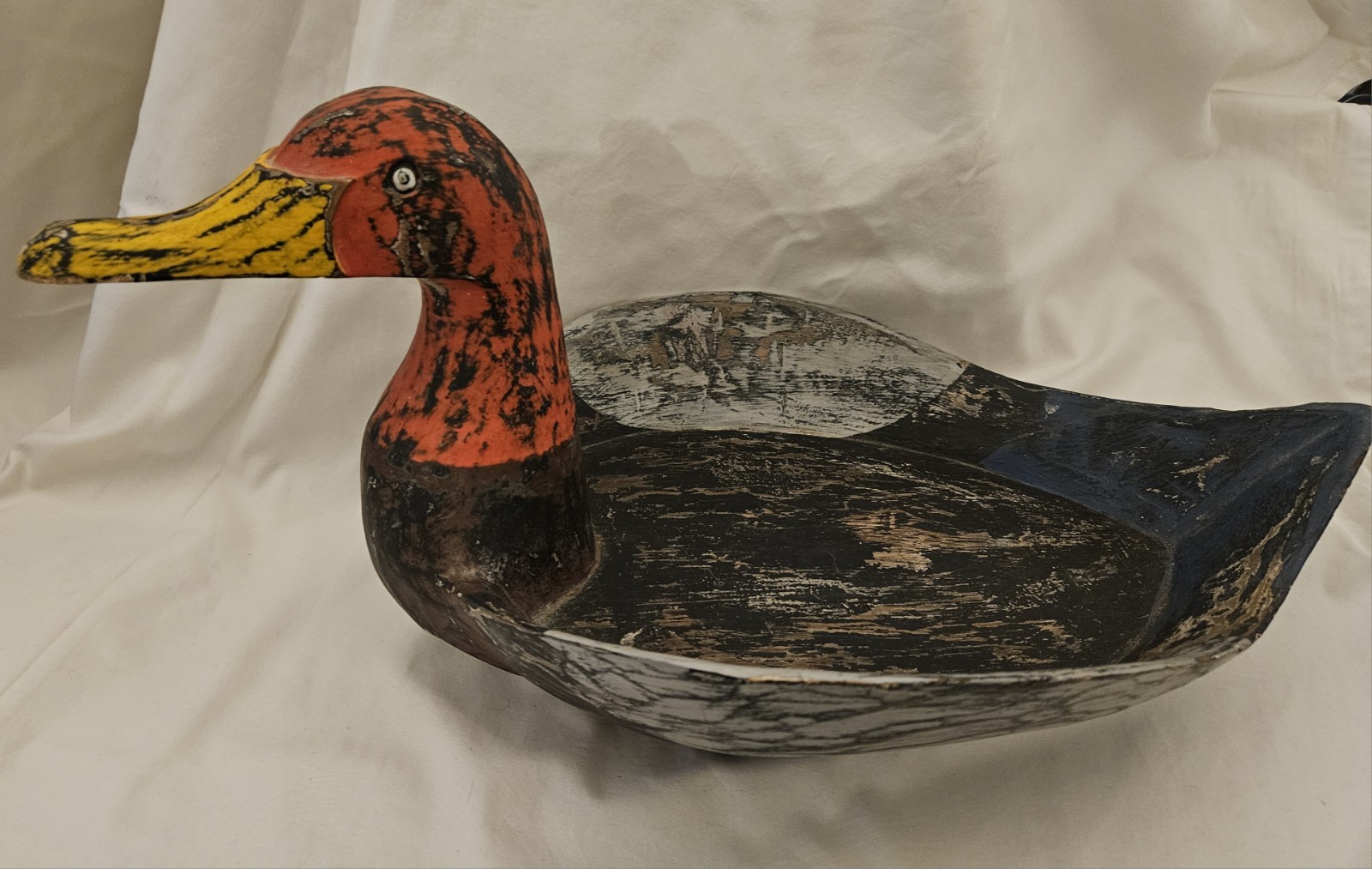 Handcrafted Wood Carving Red Head Duck,Centerpiece Bowl-Fruit Plate 18″ Long