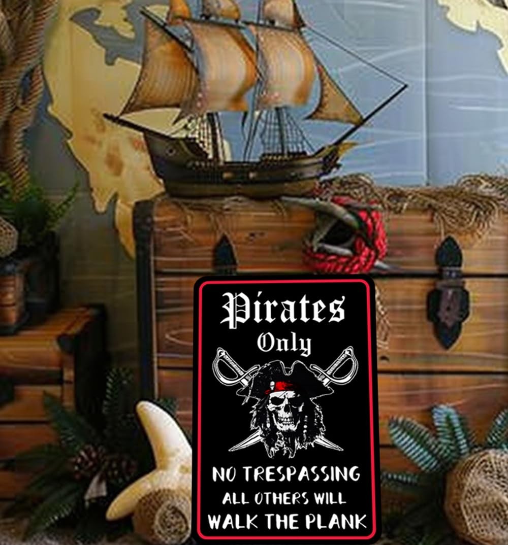 Pirate Theme Wall Decor Metal Sign – Pirates Only All 12×8 inches, Pirate3