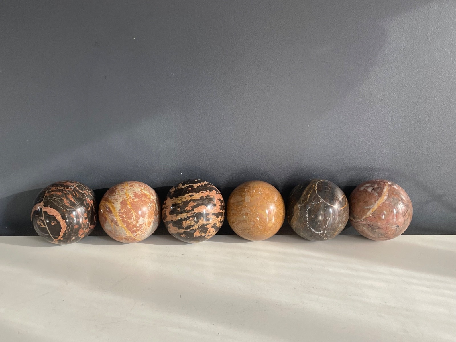 Set of 6 Polished Marble Stone Spheres 4” Decorative Orbs Natural Veined Art Dis