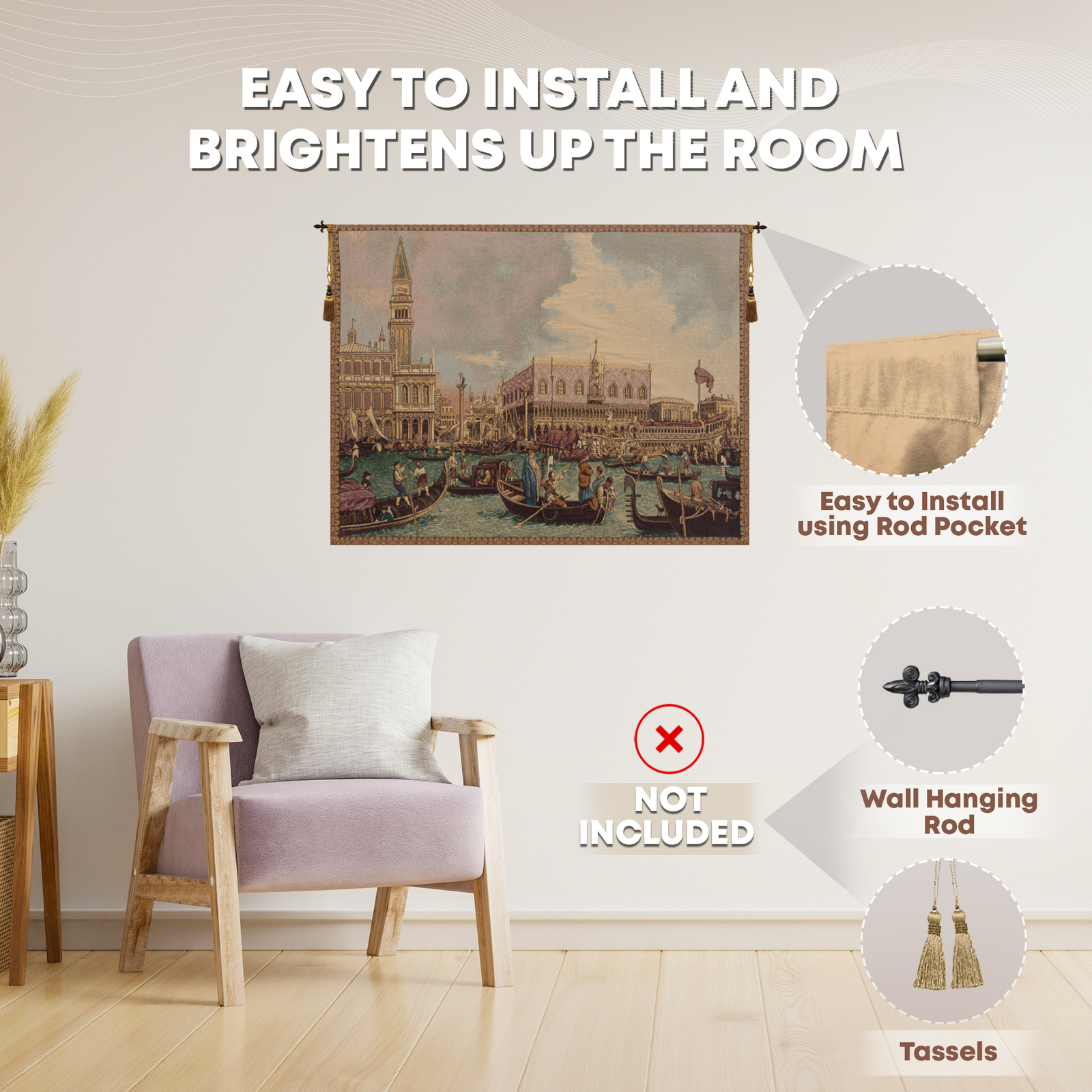 Bucintoro II Italian Tapestry Wall Art Hanging Home Decor New 38×54, 26×34 in