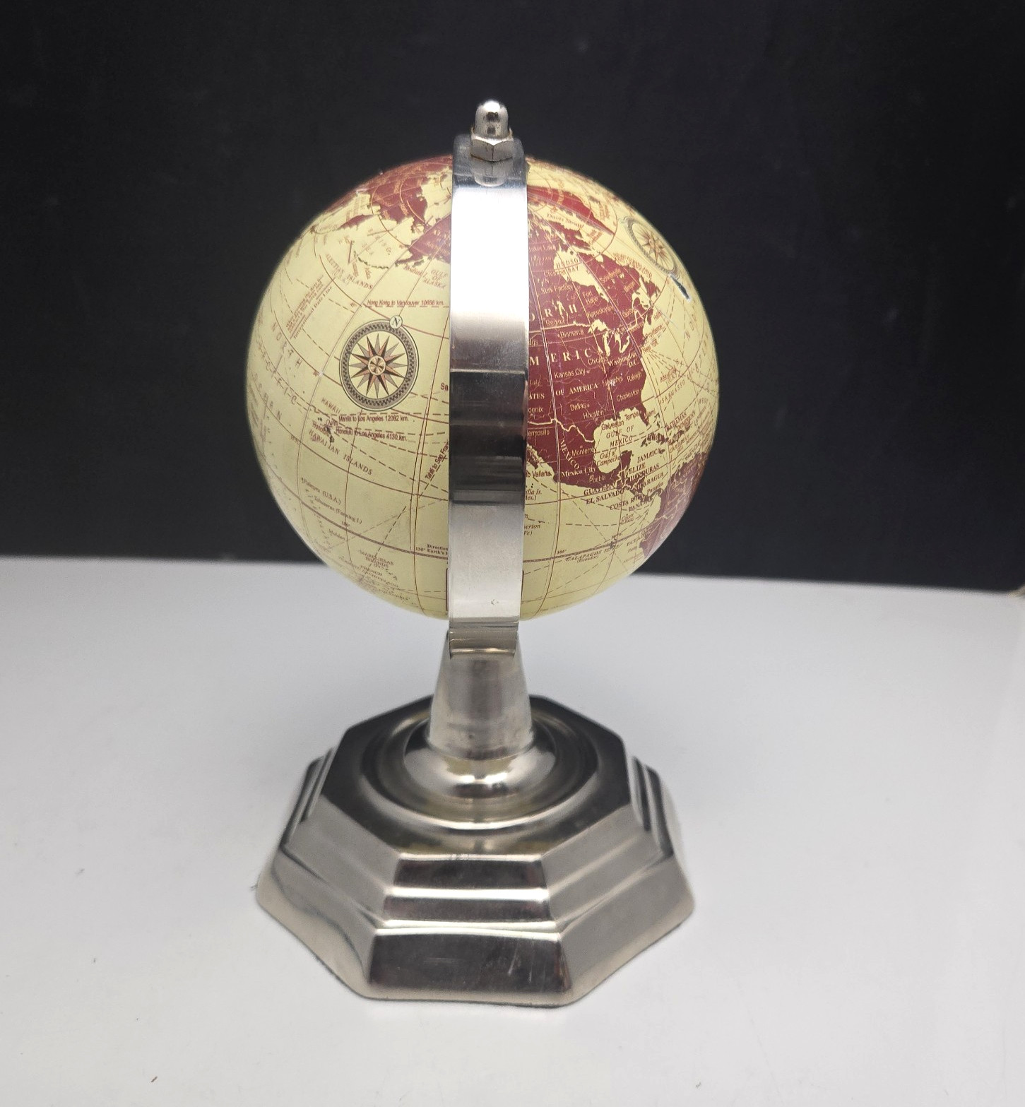 Tabletop World Globe Earth Rotating Made in India Chrome Metal Stand 7.5″ 2008
