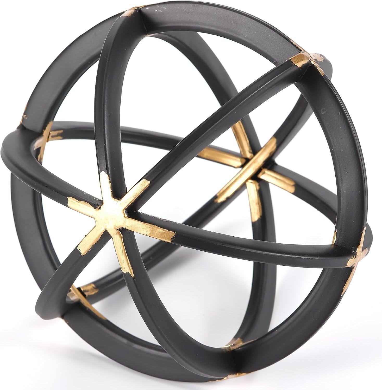 Decorative Sphere for Home Decor – Black & Gold, Hand Painted, Sculpture Modern