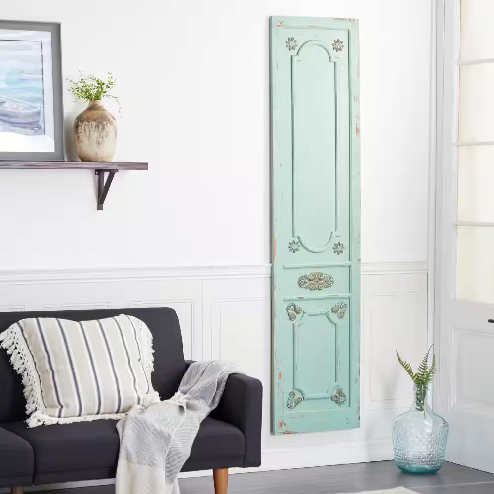 18 In. X 78 In. Wood Green Antique Door Scroll Wall Decor