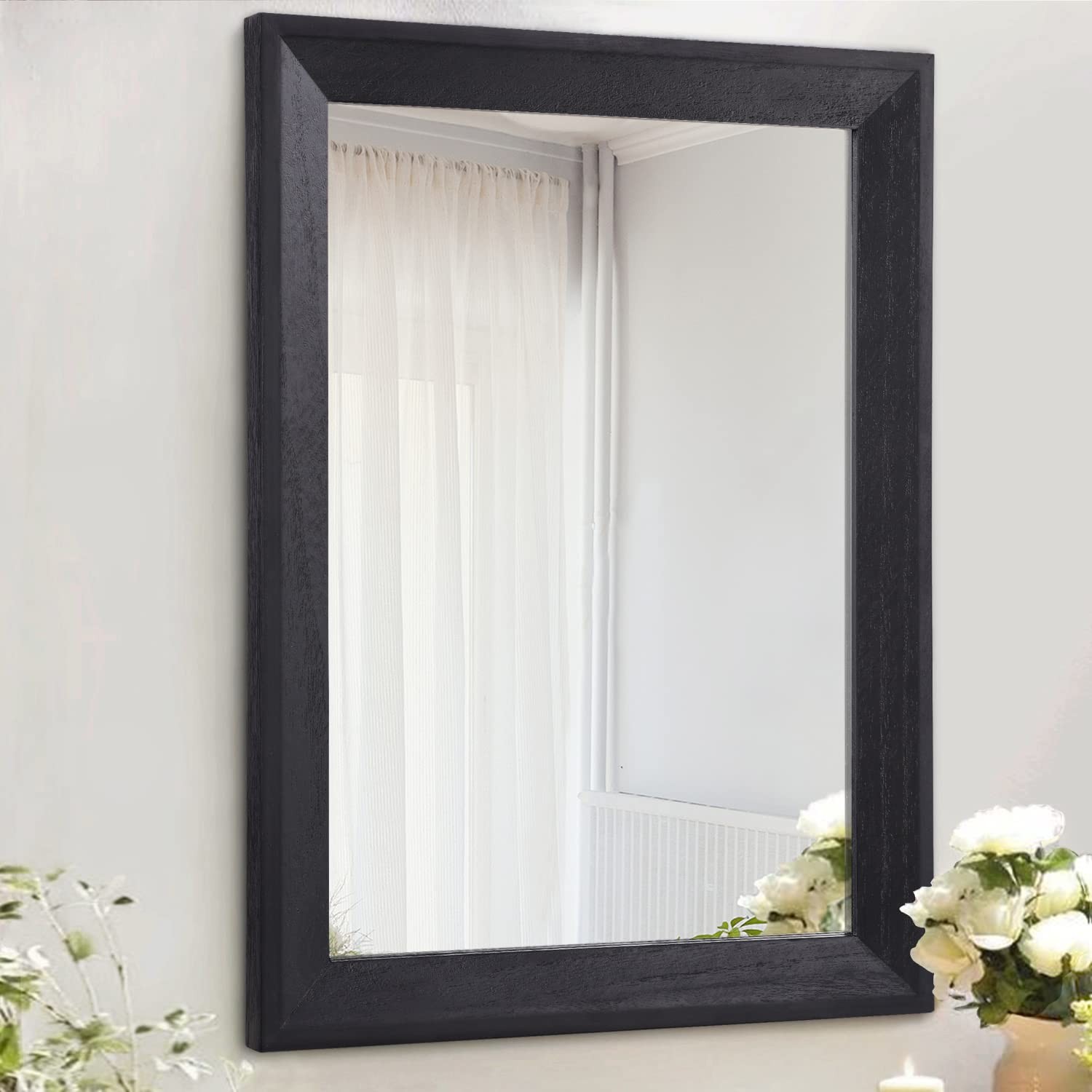 Black Rectangle Wood Framed Wall Mirror Large 20″x16″ Bedroom Bathroom Living