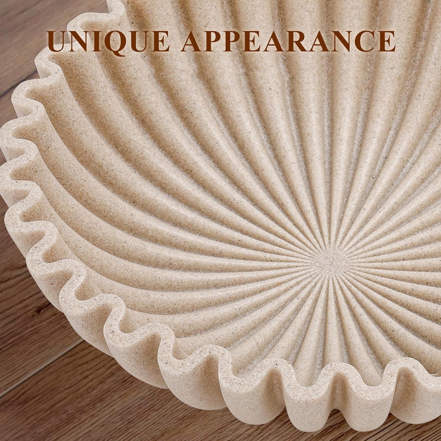 10″ Fluted Decorative Resin Bowl Neutral Sandstone Centerpiece Fruit Bowl Modern