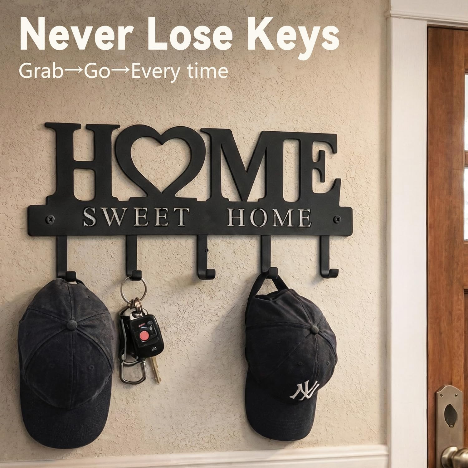 Entryway Wall Key Holder with 5 Hooks, Metal Key Rack Wall Mount for Keys, Bags