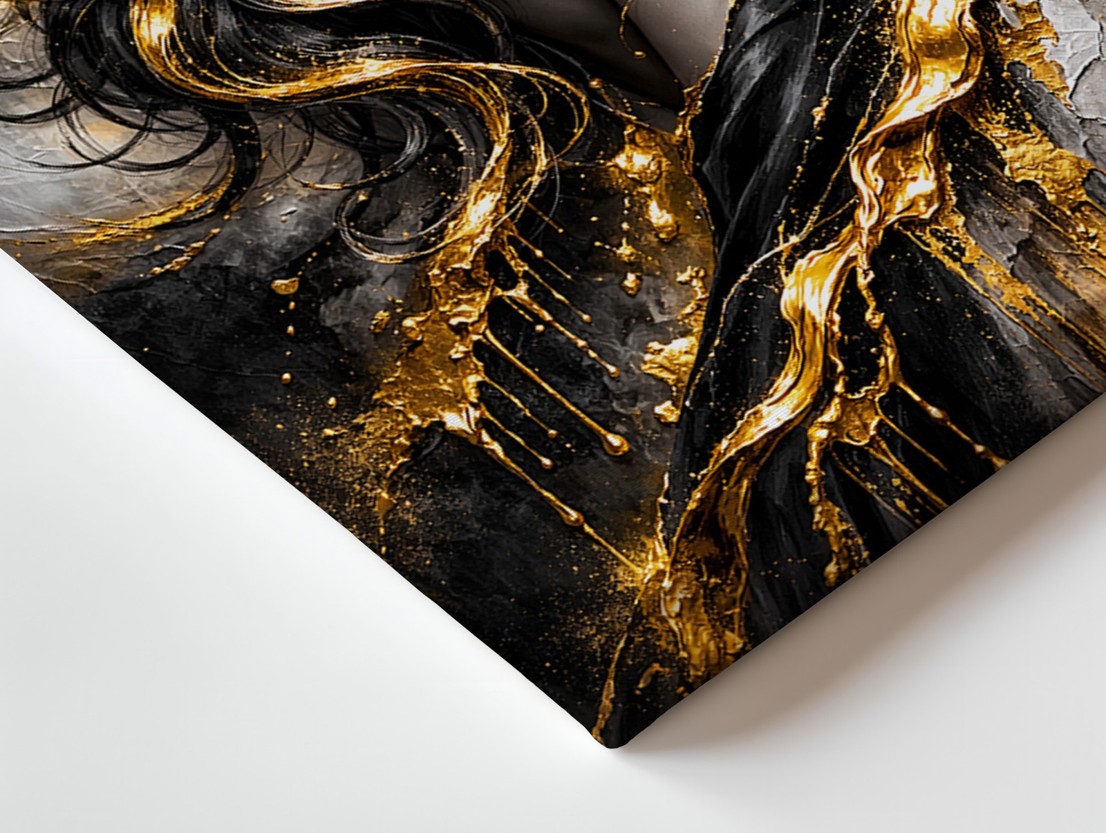 Elegant Woman With Hat Abstract Gold Black Gray Canvas Wall Art Modern Home