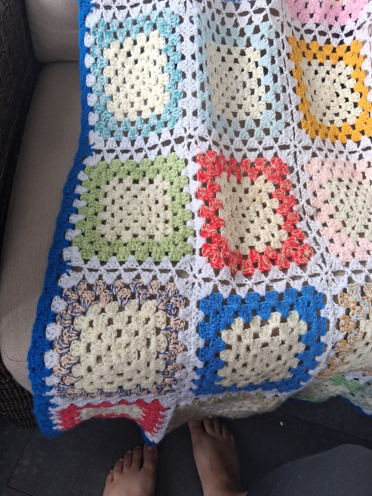 Vintage Granny Square Crochet Afghan;Large 74×90 Light-Medium weight Cottagecore