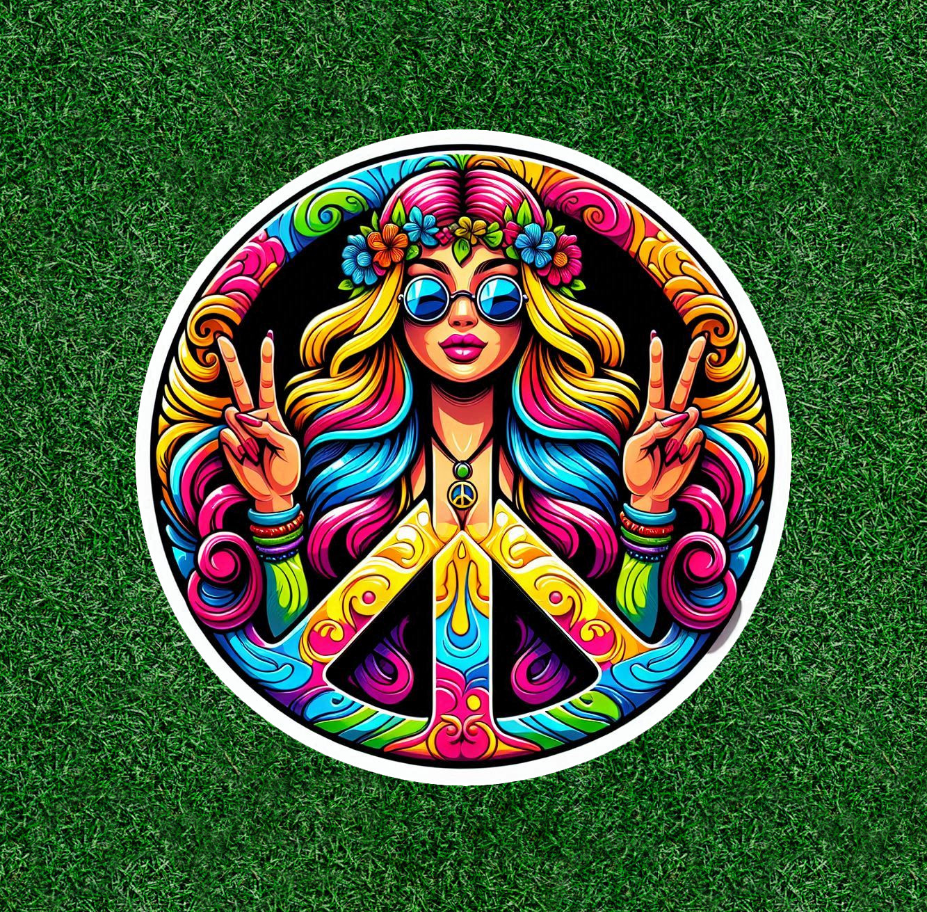 Hippie Girl peace symbol 100% waterproof vinyl sticker decal – many sizes
