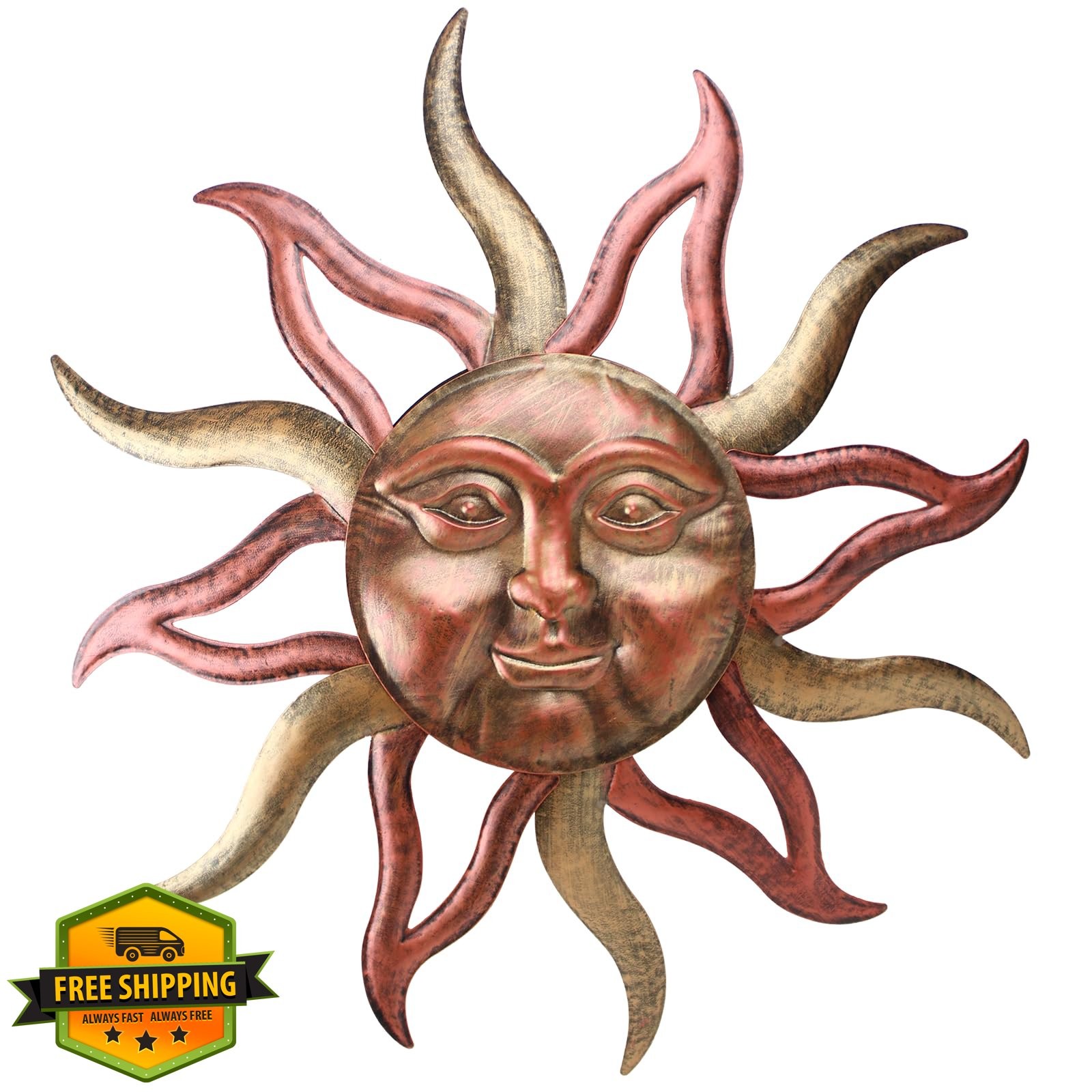 HOBYLUBY Sun Face Metal Wall Art Gold-Sun 26 Inch