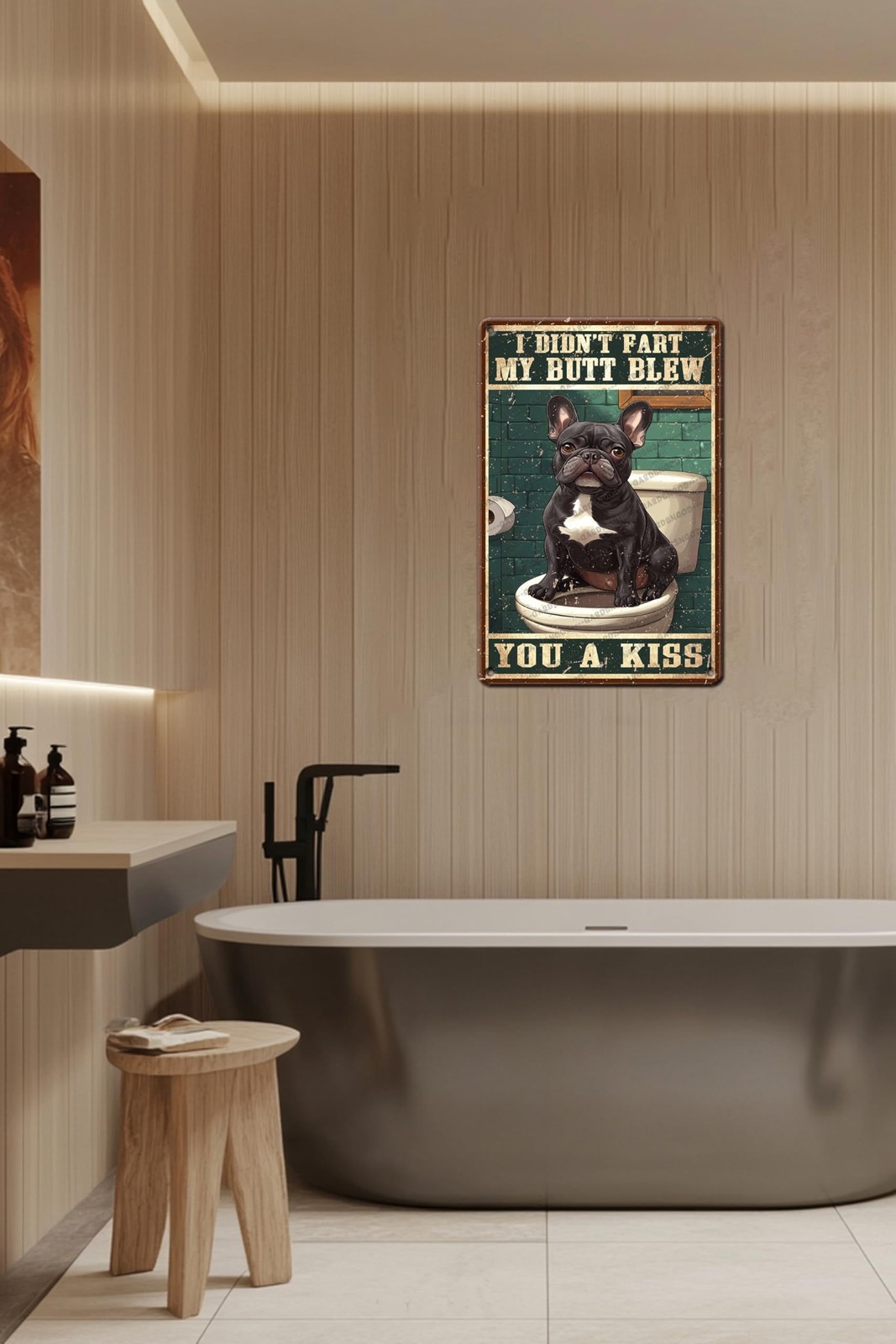 Funny Vintage Dog Metal Sign French Bulldog 12×8 IN (30x20CM), CJM-TOILET-A4