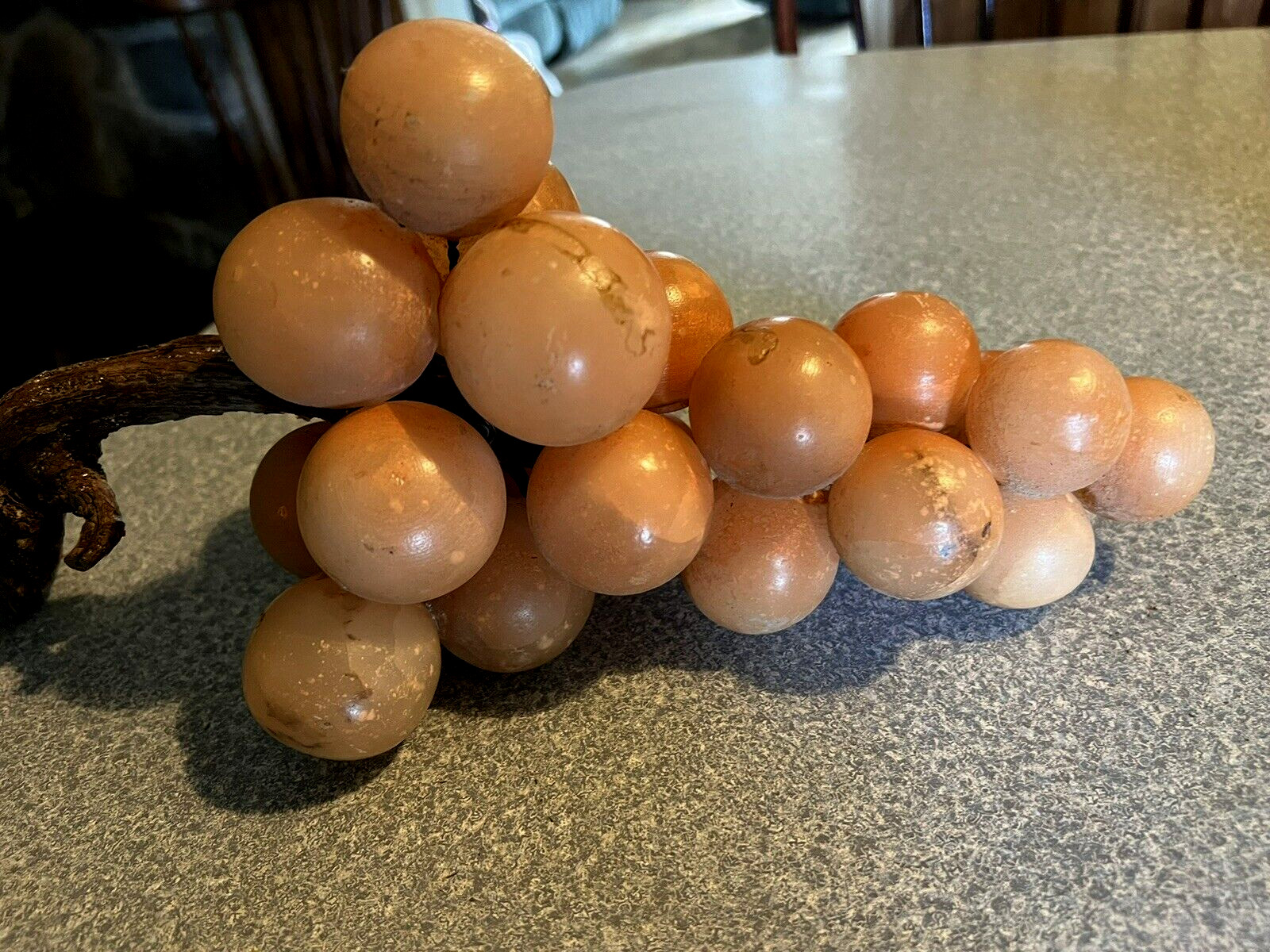 Huge MCM Vintage ITALIAN STONE ALABASTER Bunch of GRAPES 5 3/4 lb Wood Stem