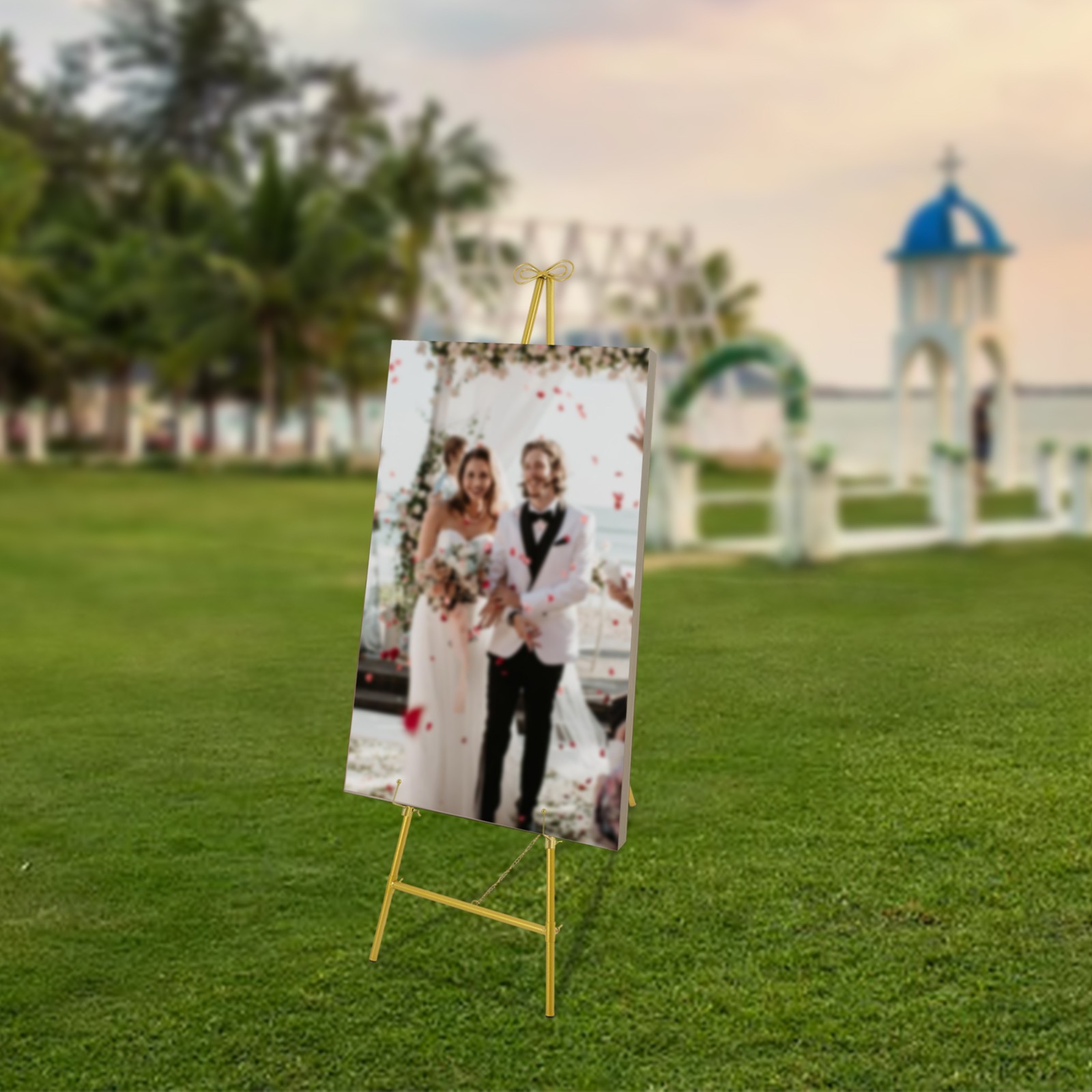 Gold Large Adjustable Floor Standing Easel for Wedding Display Metal Stand