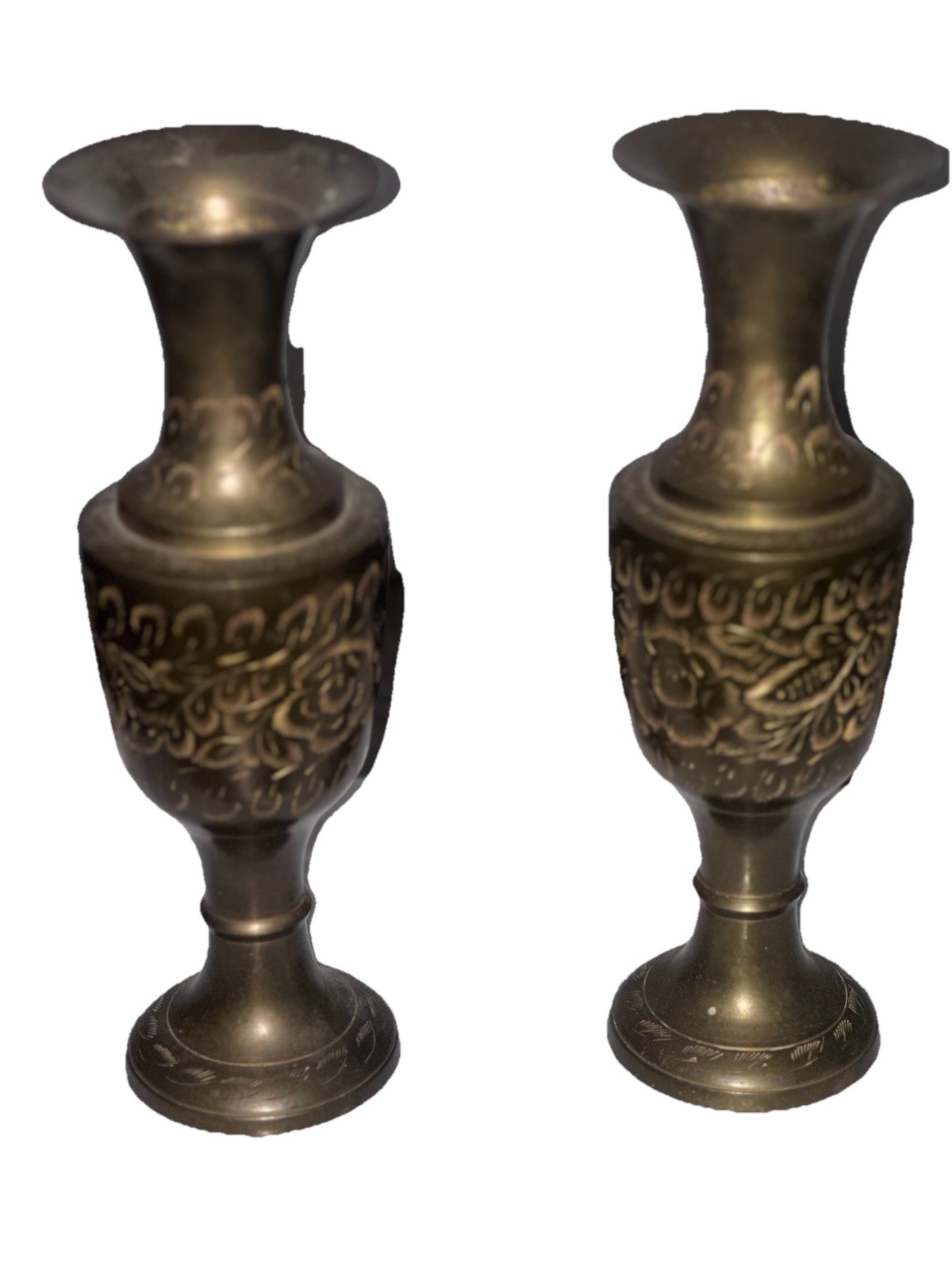 BRONZE VASE DECORATION FLORAL ENGRAVINGS Made In India 7.75”
