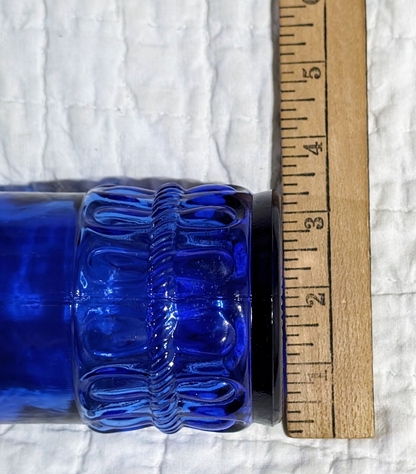 Decorative Blue Glass Bottle Embossed Rope Design Home Decor 12″ Collectible Vtg