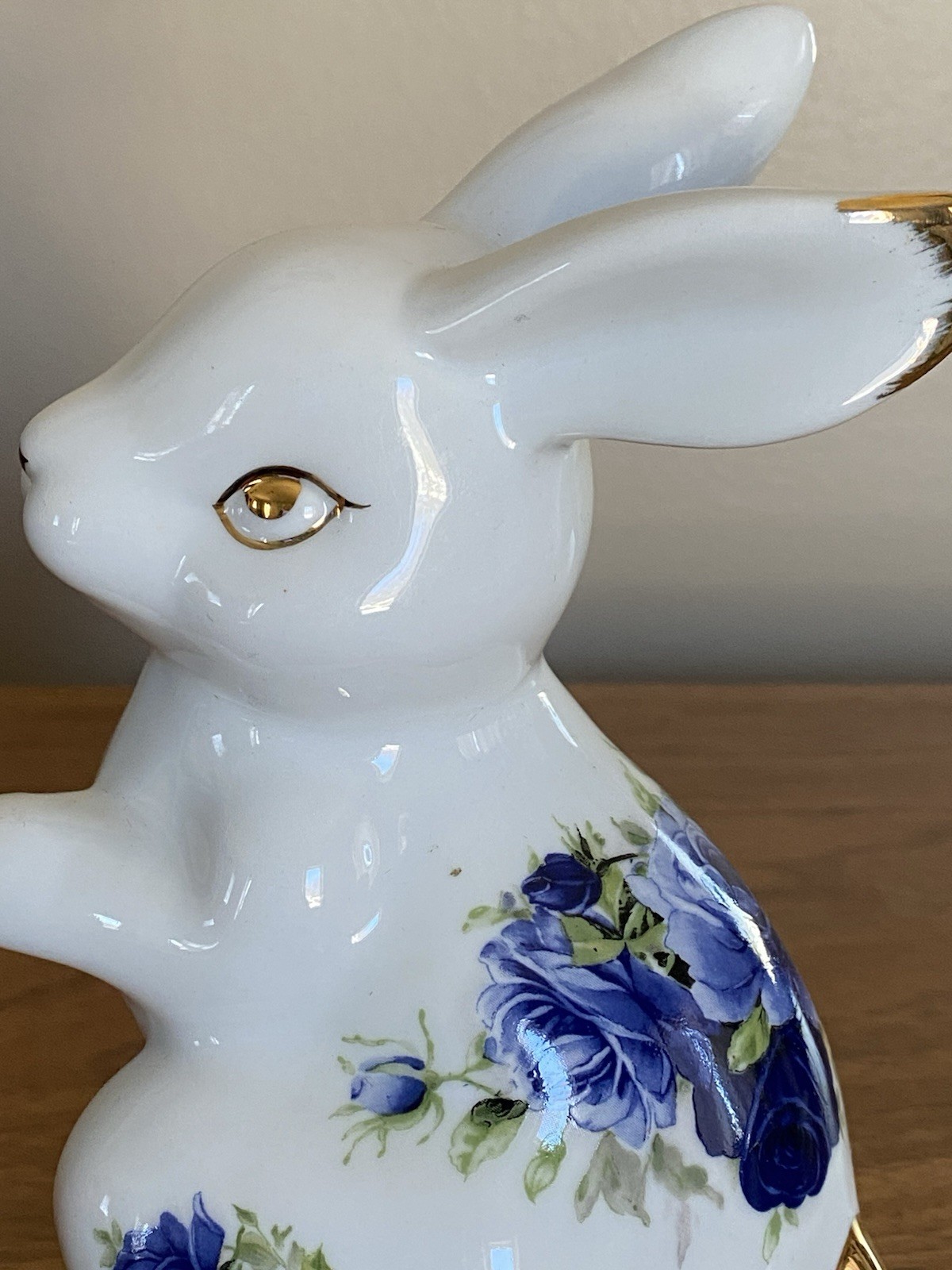 Adorable Formalities Baum Bros Porcelain Blue Rose Bunny Rabbit 6.5″ Tall Easter