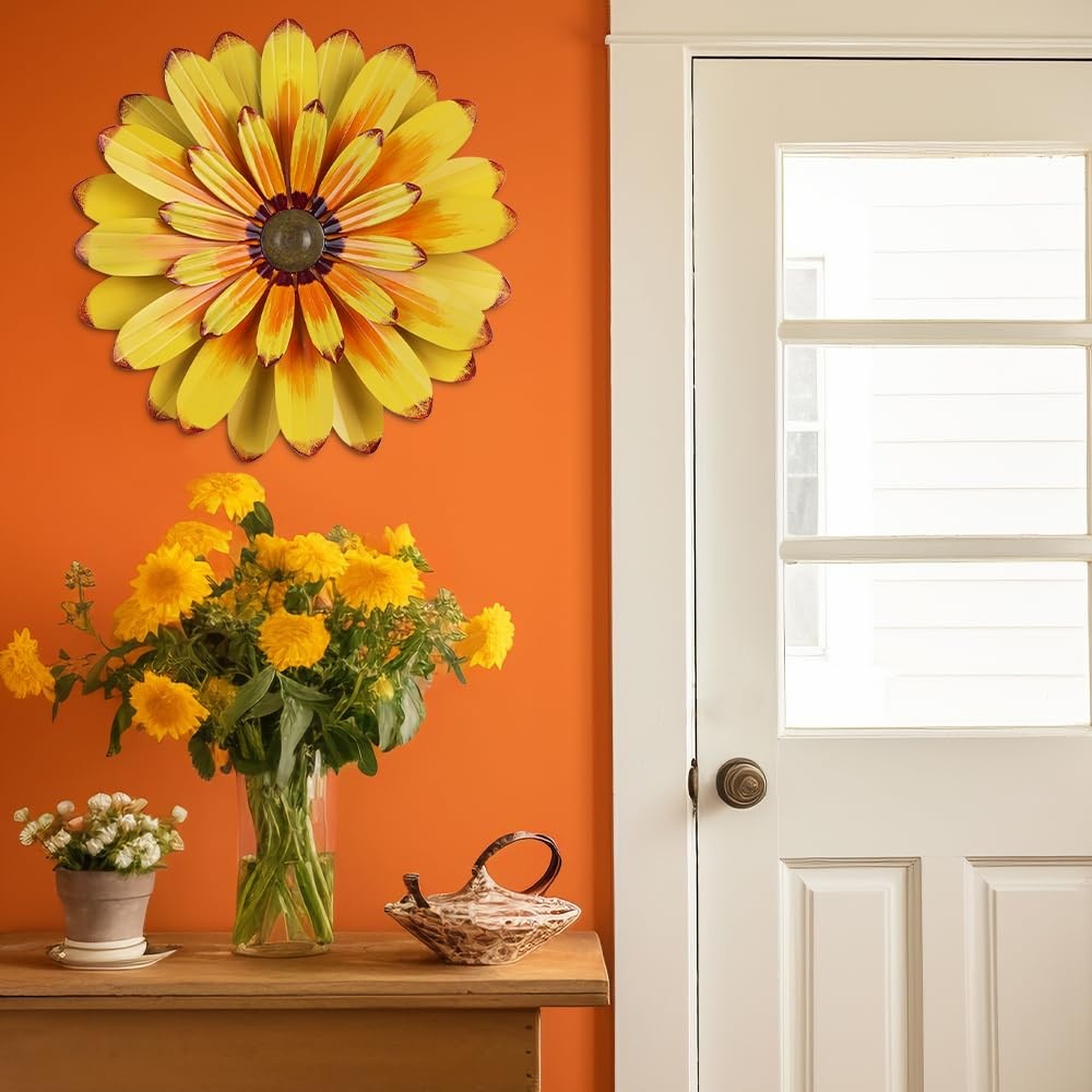 YEAHOME 16” Metal Flower Wall Decor – Sunflower 16″L x 16″W, 16″-Yellow