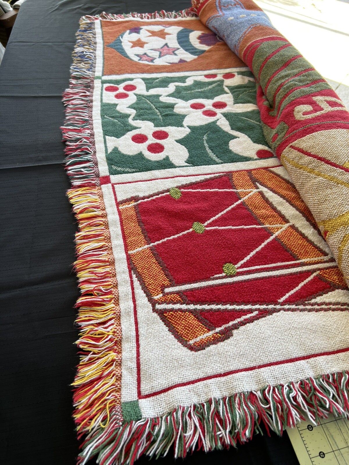 Christmas Woven Blanket Ginger Bread Man, Candy Cane, Wreath, Sled Throw 46×66