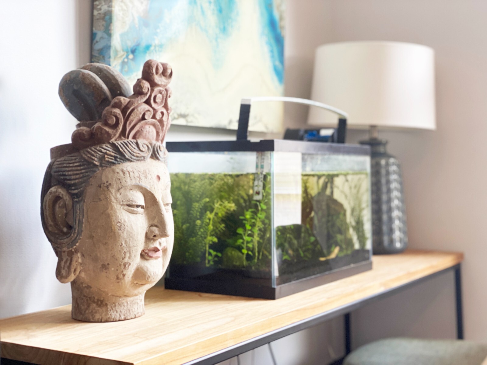 US Seller – Vintage Guanyin Head Chinese Goddess Wooden Sculpture