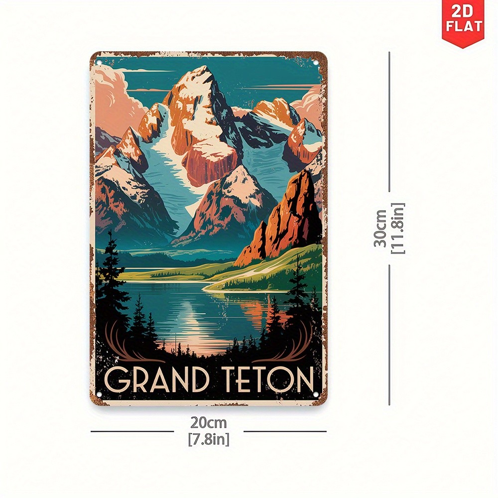 Grand Teton National Park Retro Metal Sign Mountain Landscape Travel Wall Decor