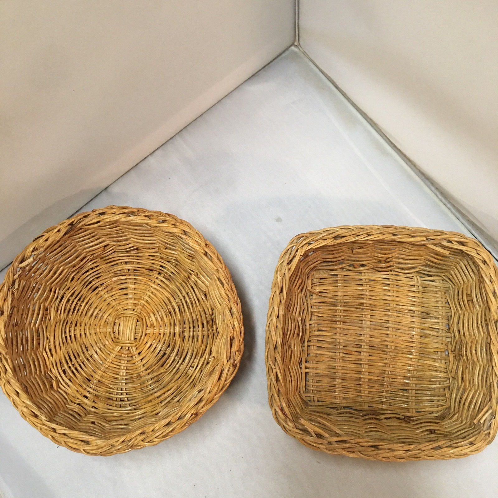 Wicker Basket Set Home Decor Small Tan Round & Square Cottagecore Farmhouse Boho