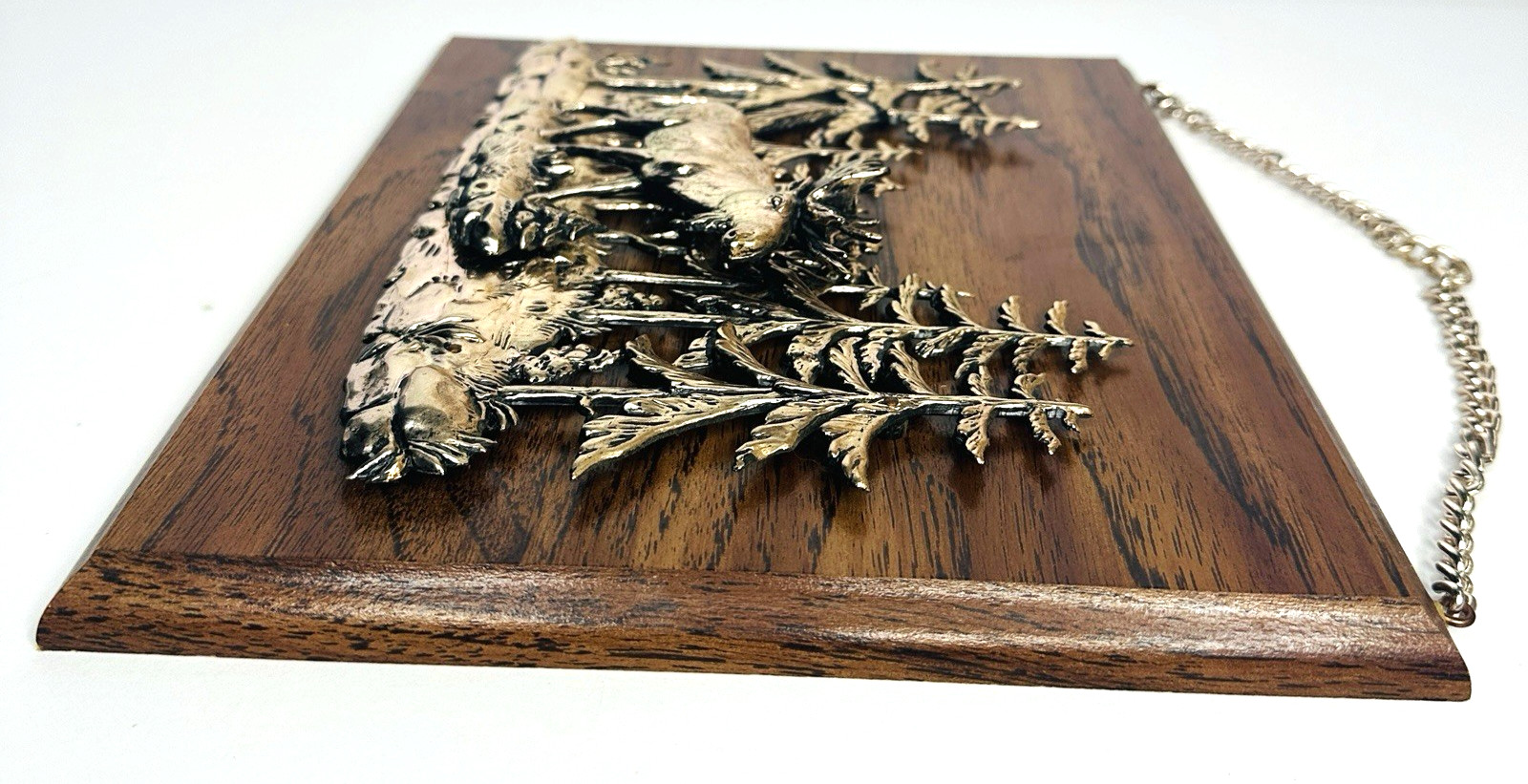 Moose Wall Plaque Decor 3D Metal On Wood 11×9” Lodge Forest Woods Cabin Vintage