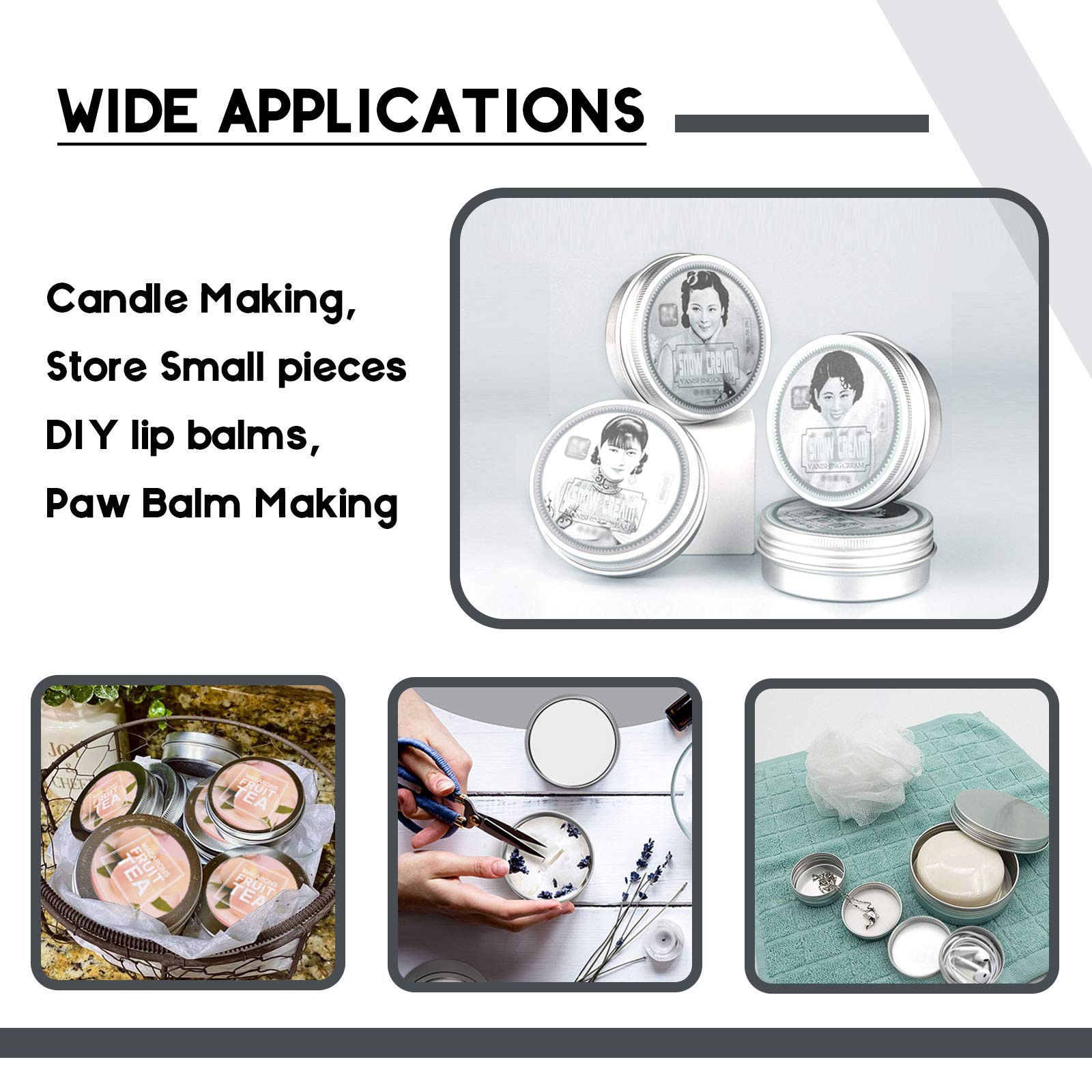 2 oz/60ml 24 Pack Aluminum Balm Tins For Pill Storage, Jar 2oz, Silver/White