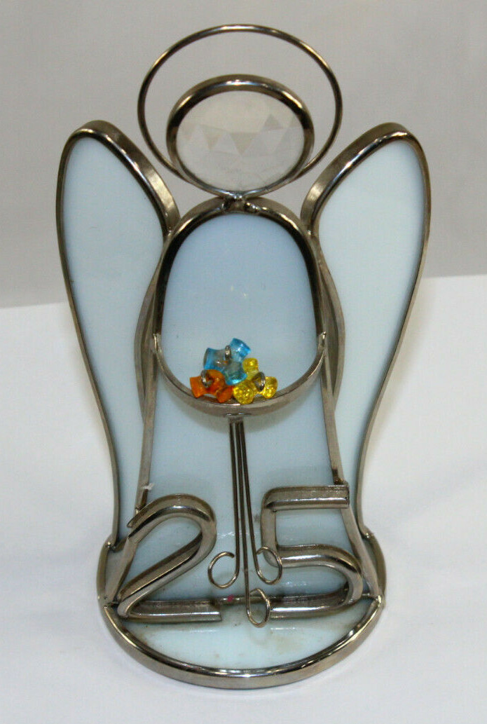 Stained Glass White Angel Light Catcher 6.5″ tall #25 Birthday Anniversary