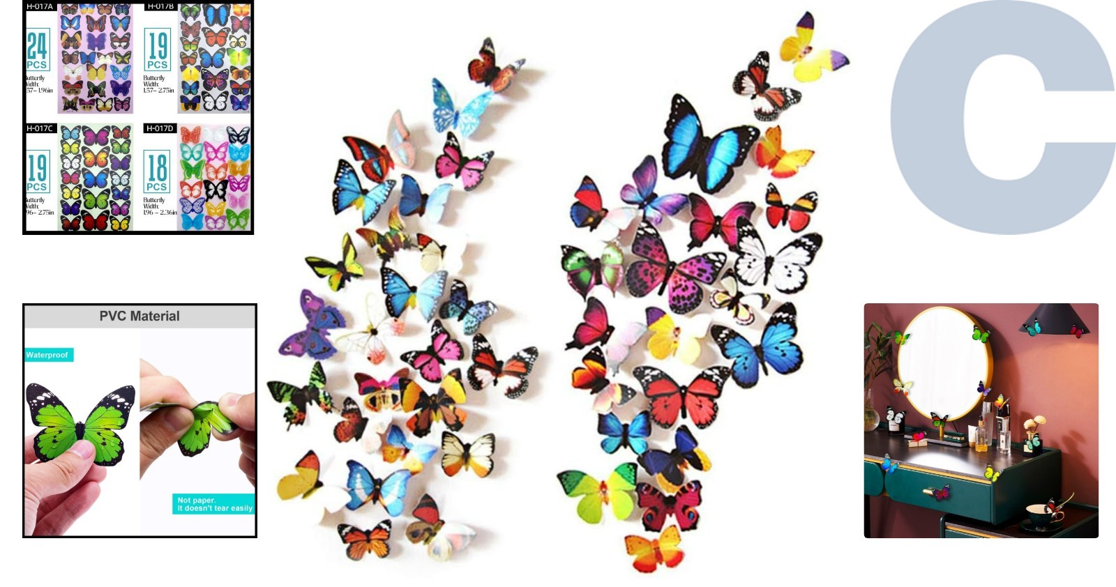 80pcs Lifelike Colorful Butterfly Wall Stickers – Waterproof & Removable Décor