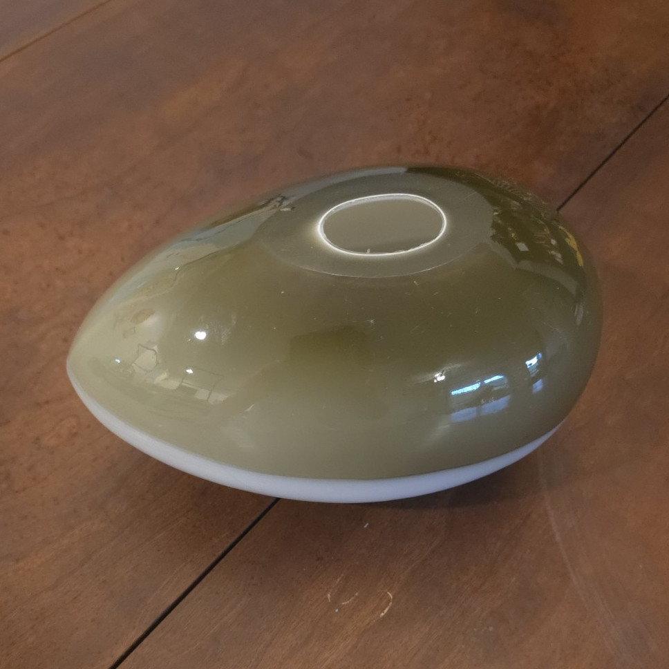 Green & White Round Glass Flower Vase, Glossy Smooth Decorative Freestanding