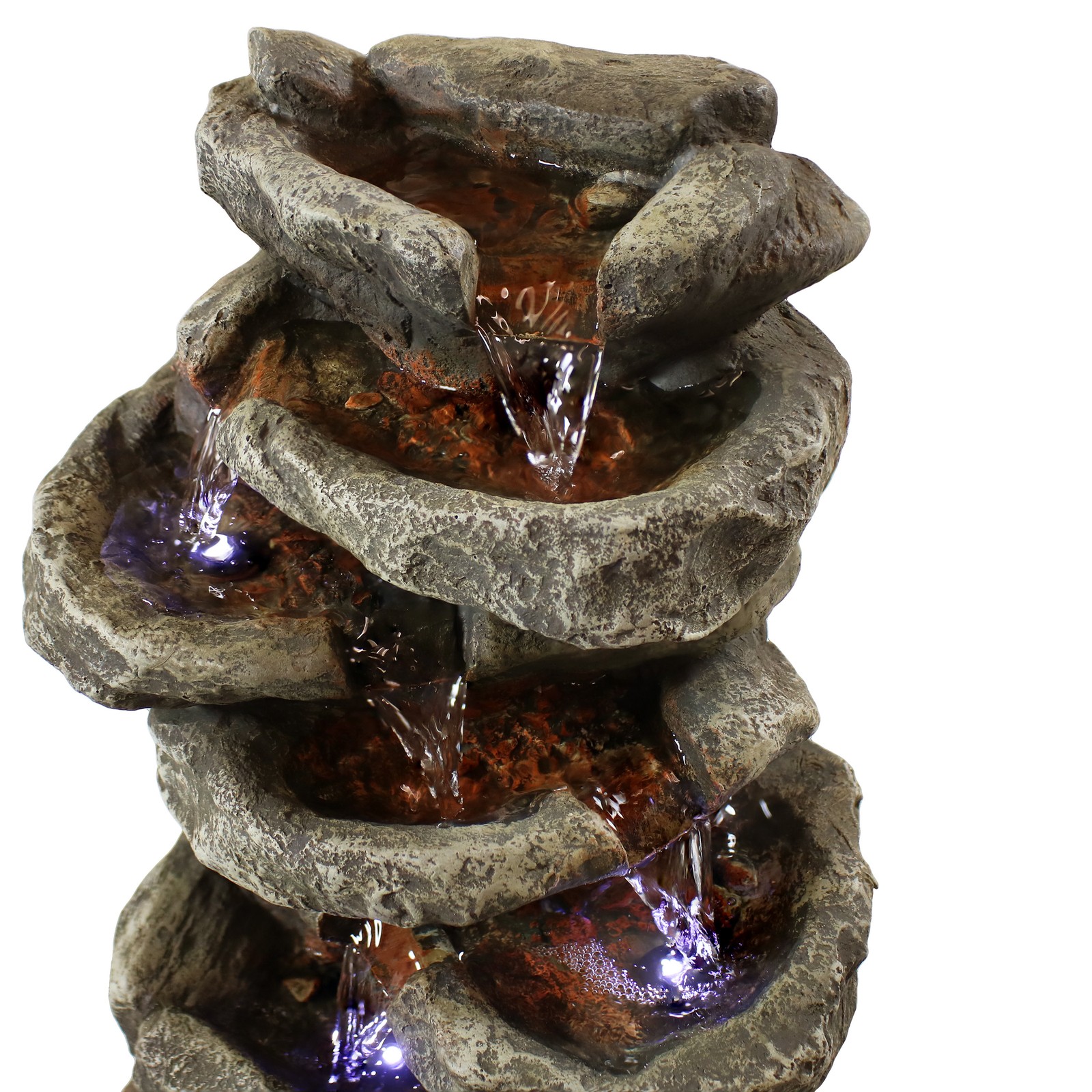 Stone Falls Polyresin 6-Tier Indoor Fountain with LED – 15 in by Sunnydaze