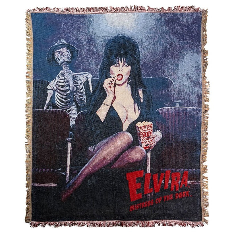 Kreepsville 666 Elvira Mistress of the Dark Popcorn Soft Tapestry Throw Fringed