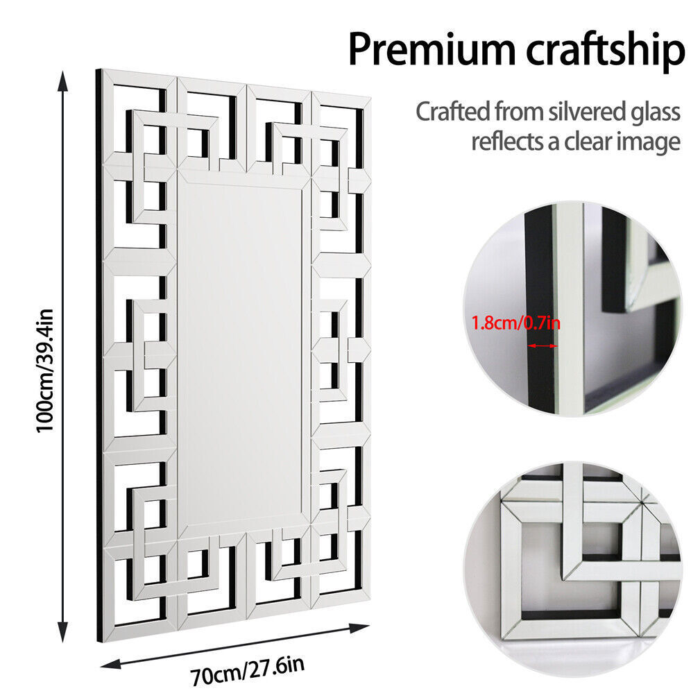 Geometric Decorative Wall Mirror Crystal Crush Diamond Wooden Back Constructed