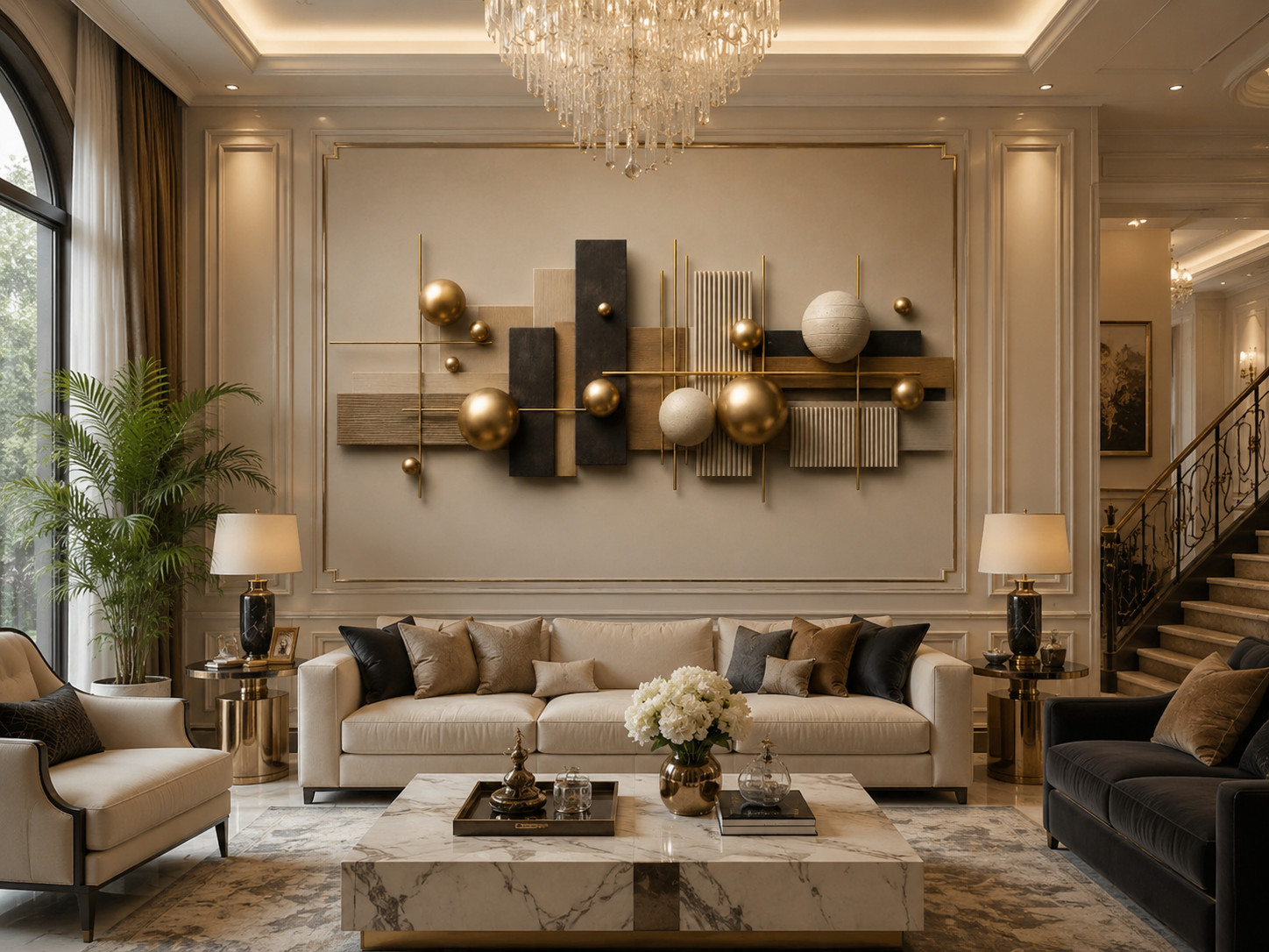Abstract Gold and Beige Geometric Canvas Wall Art Modern Luxury Neutral Home Off
