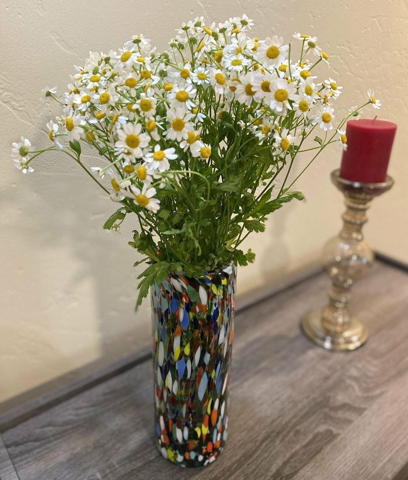 Mexican Hand Blown Glass Vase (11.5″ x 4″) – Confetti Carmen Colorful Design