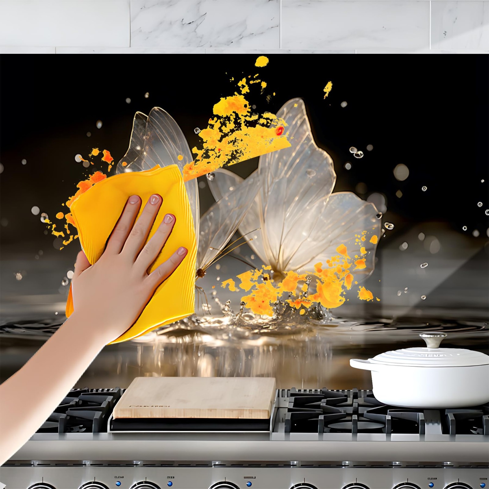 Transparent Butterflies Kitchen Backsplash Wallpaper Stickers Waterproof Stov…