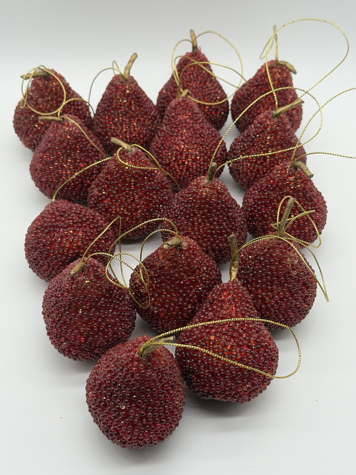 16 Vintage Red Beaded Faux Strawberries Crystal Sugared Fruit Ornaments Decor