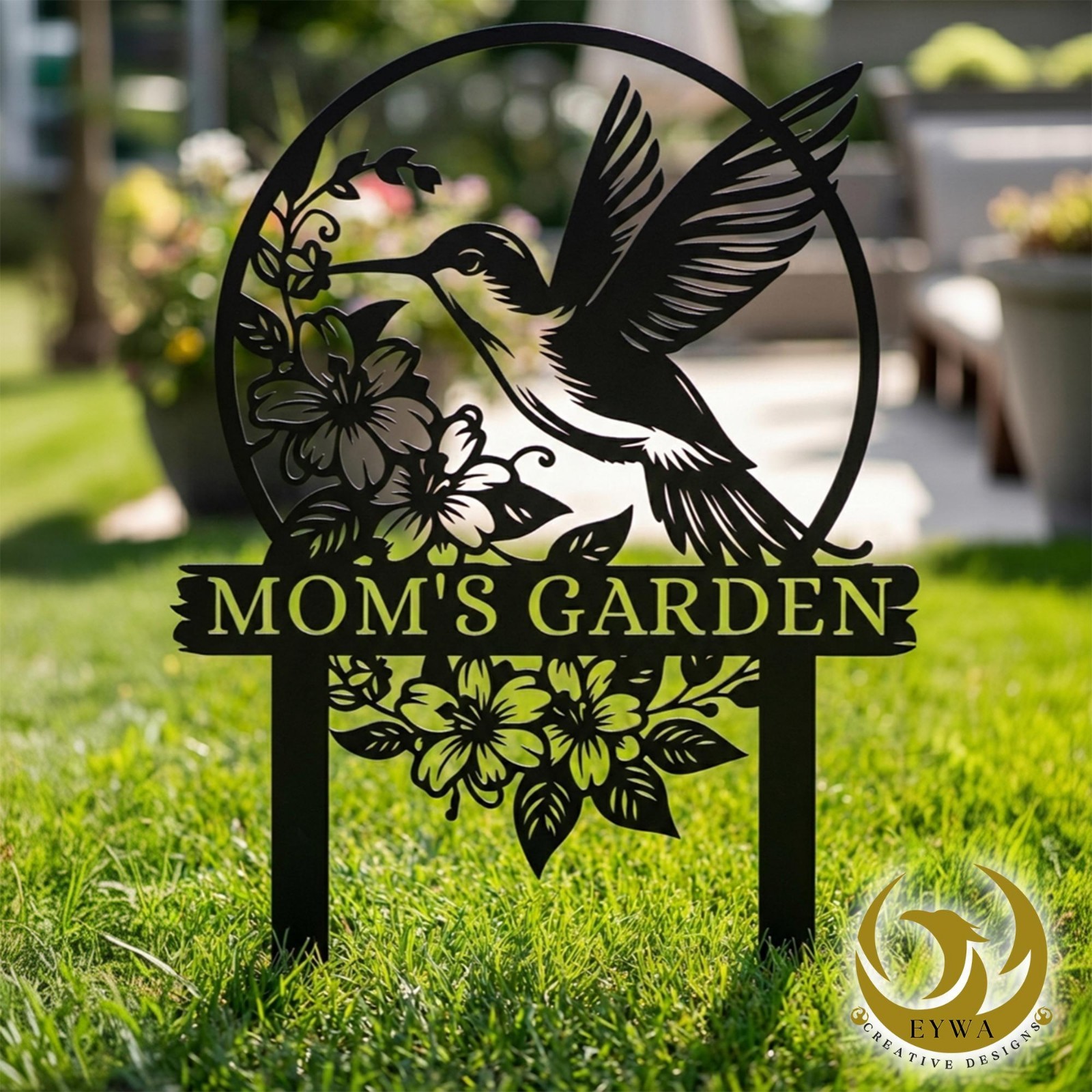 Custom Hummingbird Garden Sign, Personalized Garden Name Decor Gift