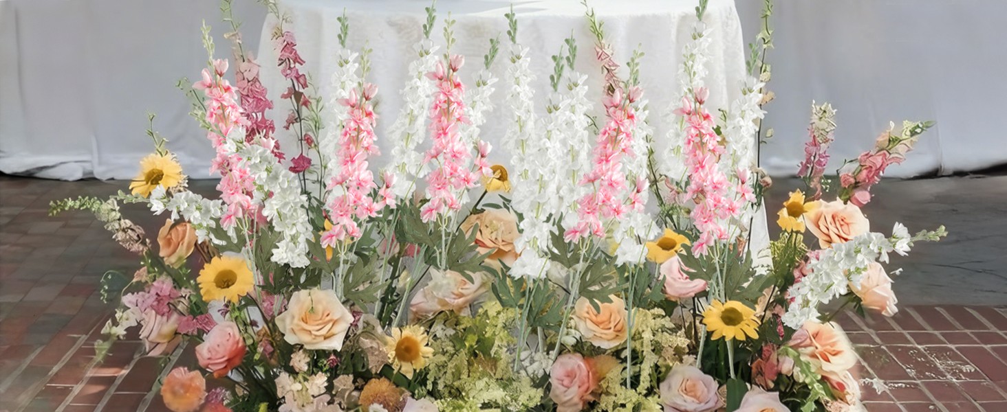 16Pcs Pink Delphinium Artificial Flowers 33.5” Long Stem Larkspur for Tall Vase