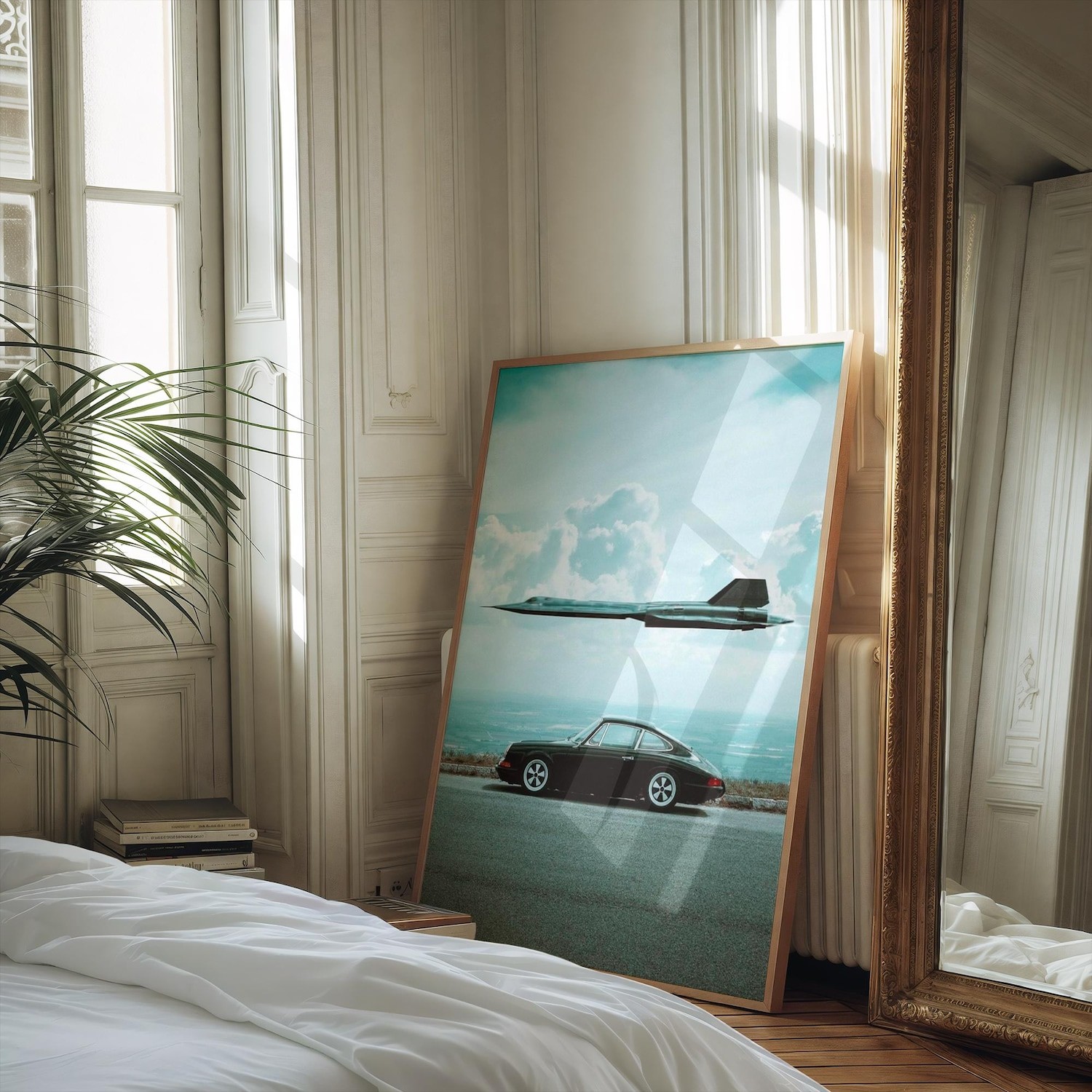 Porsche 911 vs SR-71 Blackbird Poster – Vintage Automotive & Aviation Wall Art