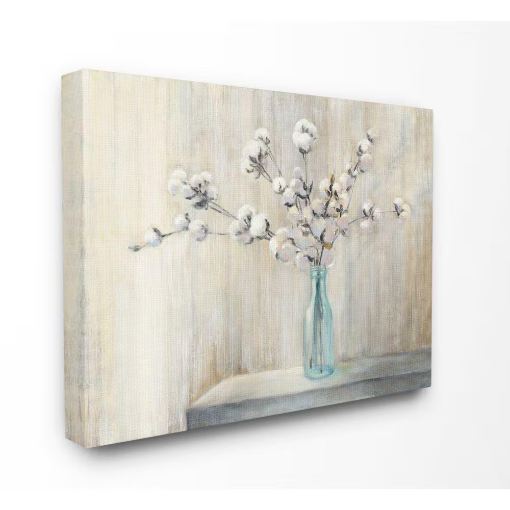 24 In. X 30 In. “Beautiful Cotton Flower Grey Brown Painting” by Julia Purinton
