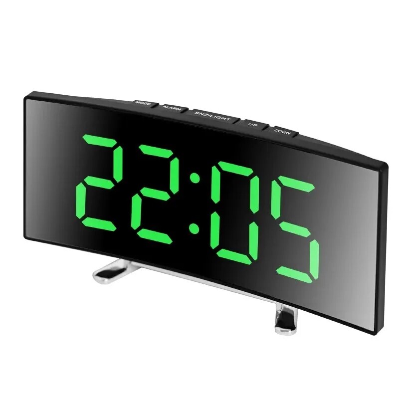 Digital Curved Screen Alarm Clock Electronic Clock Large Screen LED Mirror Clock