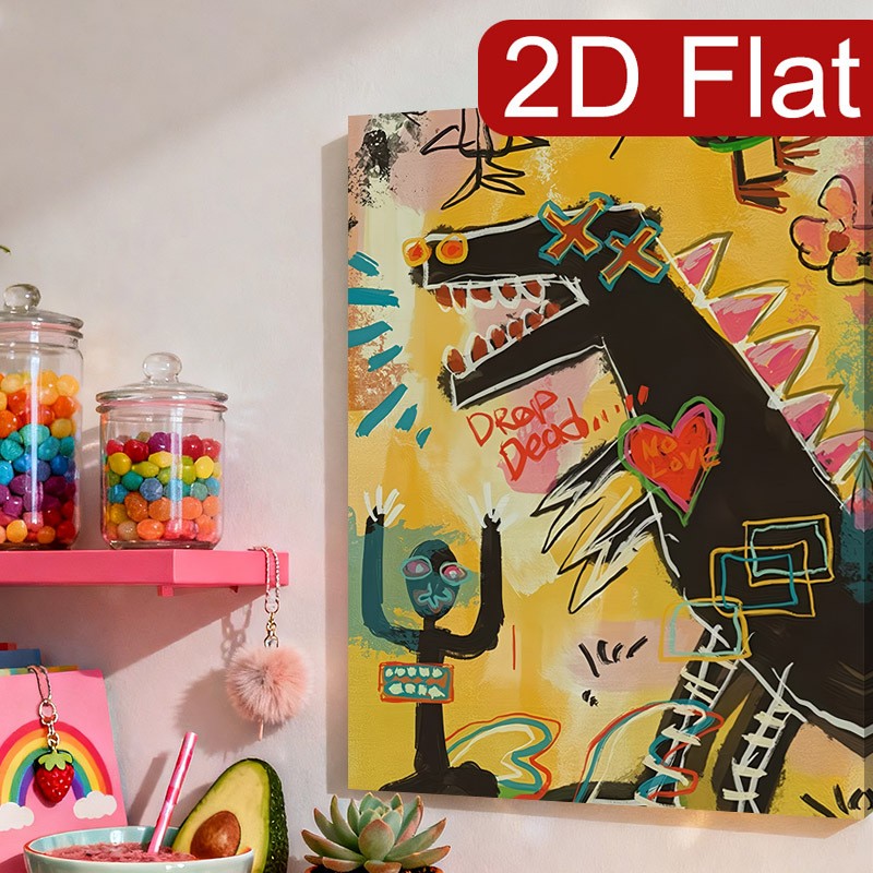 Basquiat Style Graffiti Dinosaur Canvas Wall Art, Abstract Street Art Home Decor