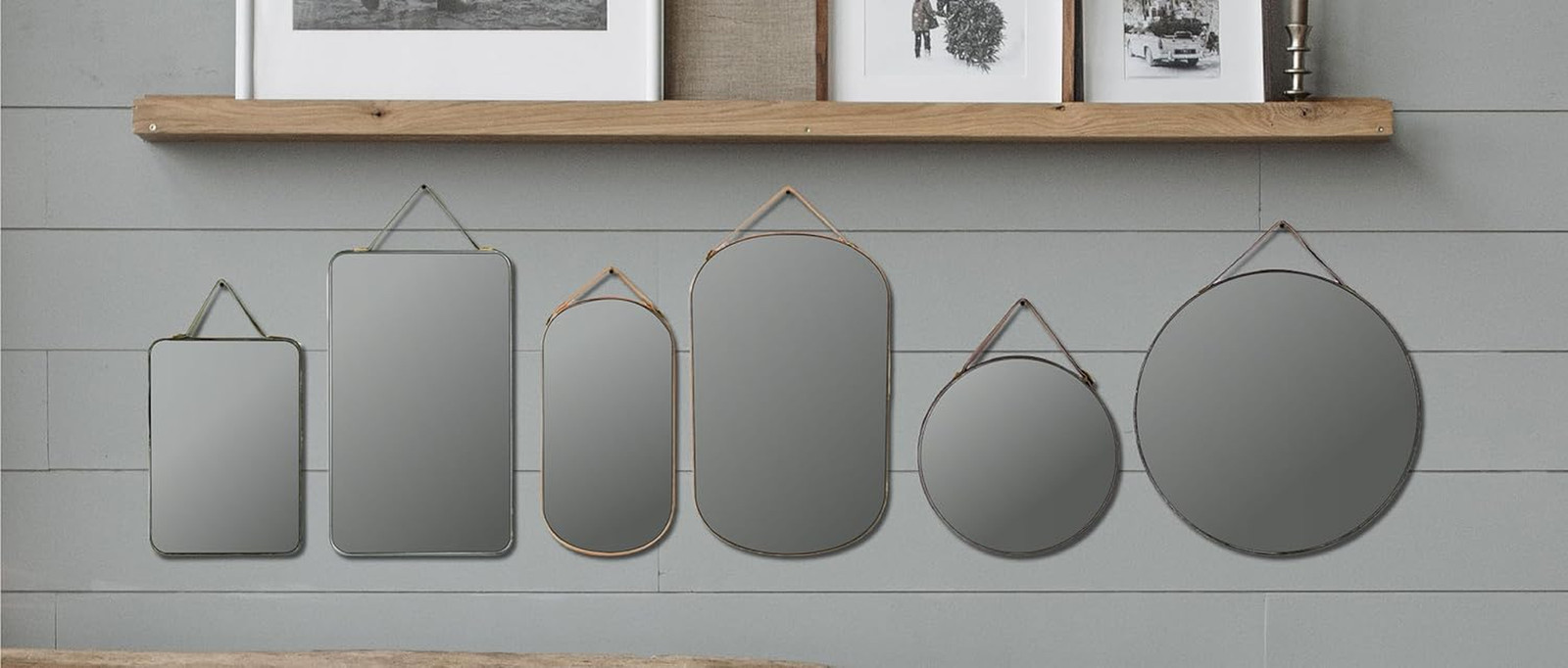 Various Velvet Edged Wall Mirrors, Multicolor, Set of 6
