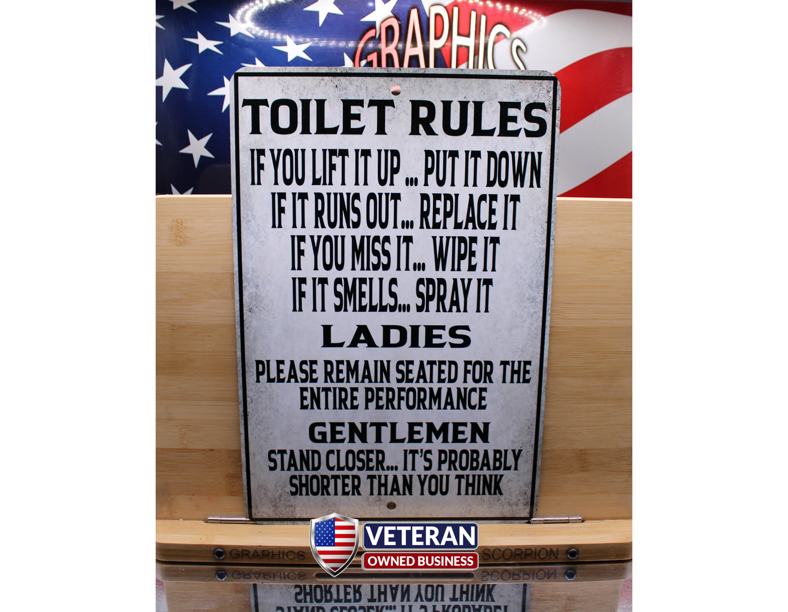 Toilet Rules Funny Aluminum Sign 8×12 in