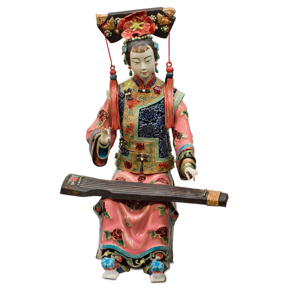 US Seller Chinese Porcelain Figurine, Lady with Gu-Qin