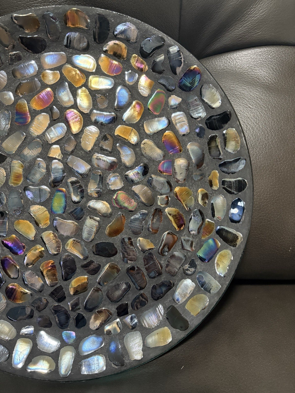 Iridescent Glass Nugget Mosaic Plate Tray 12” Art Glass Decor Centerpiece