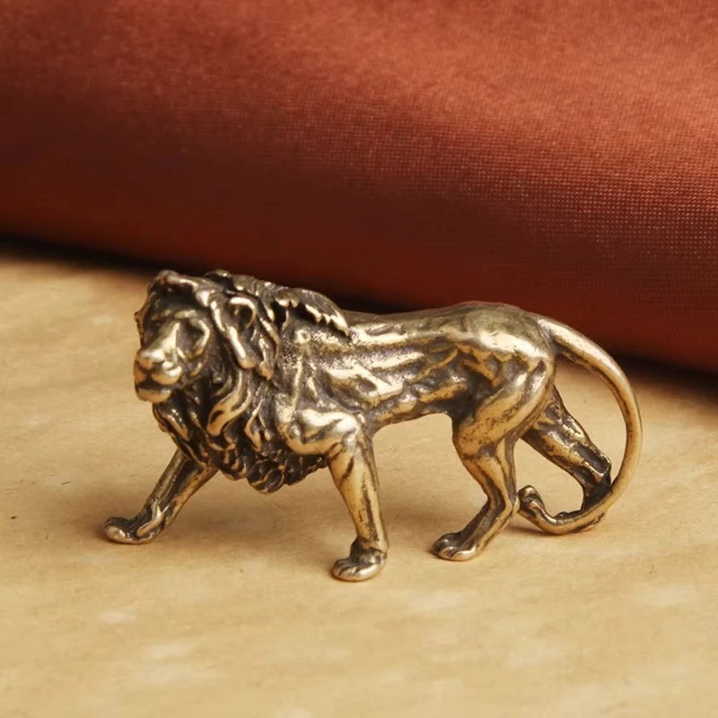 Brass Lion King Animal Statue Small Sculpture Tabletop Figurine Home Decor Gifts