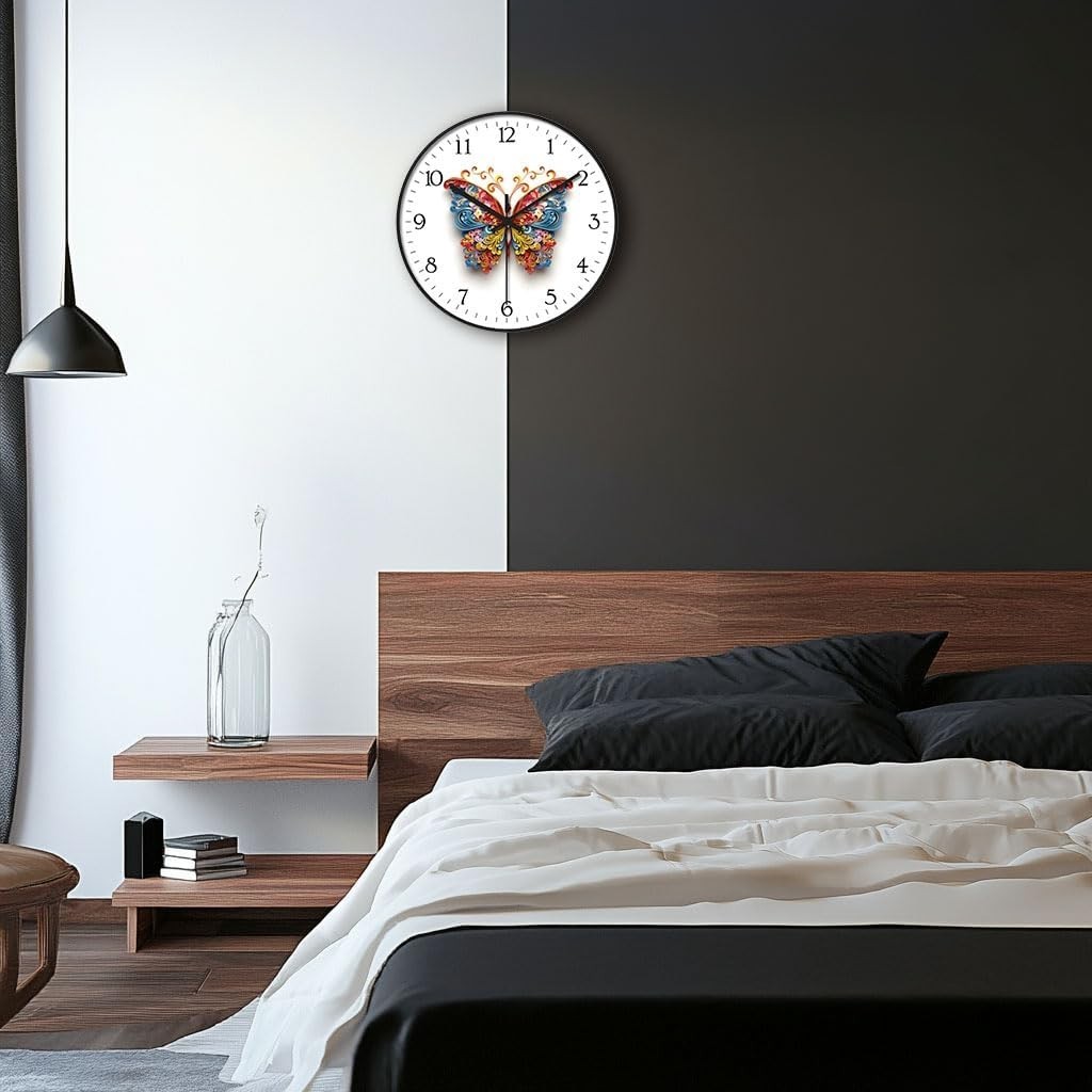Compact 8 Inch Wall Clock with Silent Quartz Movement and Butterfly Design